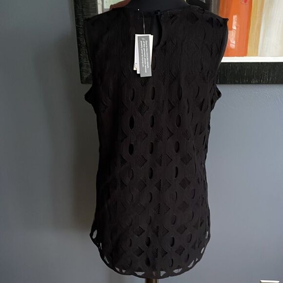 Christopher & Banks lined black oval lace & mesh sleeveless top. NWT. Small. - Picture 4 of 5